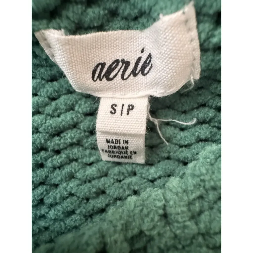 Aerie Women’s Green Cozy Chunky Cable Knit Oversized Sweater Size S